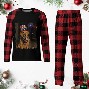 Patriotic Smoking Golden Retriever Plaid Pajama Set Funny Dog Lover Dad 4th Of July