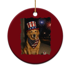 Patriotic Smoking Golden Retriever Ceramic Ornament Funny Dog Lover Dad 4th Of July