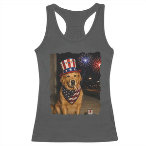 Patriotic Smoking Golden Retriever Racerback Tank Top Funny Dog Lover Dad 4th Of July