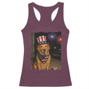 Patriotic Smoking Golden Retriever Racerback Tank Top Funny Dog Lover Dad 4th Of July