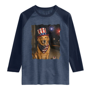 Patriotic Smoking Golden Retriever Raglan Shirt Funny Dog Lover Dad 4th Of July
