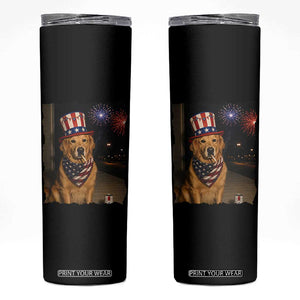 Patriotic Smoking Golden Retriever Skinny Tumbler Funny Dog Lover Dad 4th Of July