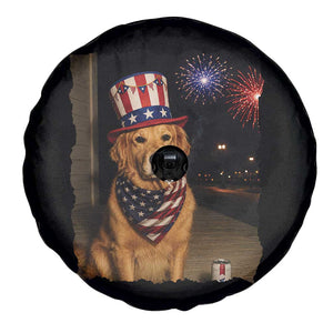 Patriotic Smoking Golden Retriever Spare Tire Cover Funny Dog Lover Dad 4th Of July