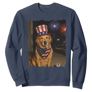 Patriotic Smoking Golden Retriever Sweatshirt Funny Dog Lover Dad 4th Of July