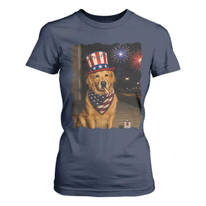 Patriotic Smoking Golden Retriever T Shirt For Women Funny Dog Lover Dad 4th Of July