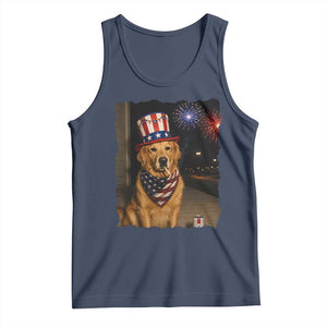 Patriotic Smoking Golden Retriever Tank Top Funny Dog Lover Dad 4th Of July