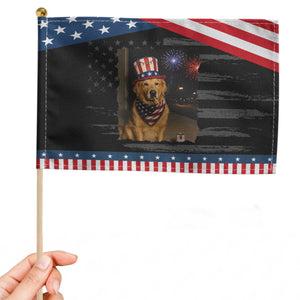 Smoking Golden Retriever Patriotic Handheld Flag Funny Dog Lover Dad 4th Of July