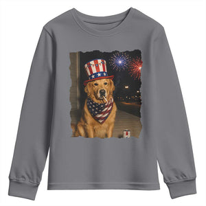 Patriotic Smoking Golden Retriever Youth Sweatshirt Funny Dog Lover Dad 4th Of July