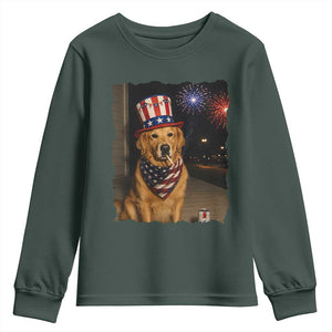 Patriotic Smoking Golden Retriever Youth Sweatshirt Funny Dog Lover Dad 4th Of July