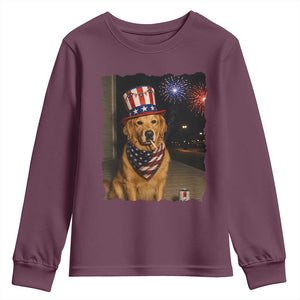 Patriotic Smoking Golden Retriever Youth Sweatshirt Funny Dog Lover Dad 4th Of July