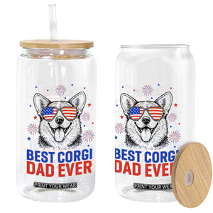 Best Corgi Dad Ever Glass Can Funny Dog Lover Dad 4th Of July