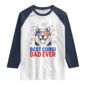 Best Corgi Dad Ever Raglan Shirt Funny Dog Lover Dad 4th Of July TS14 White Navy Print Your Wear