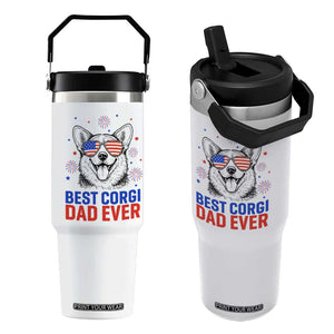 Best Corgi Dad Ever Flip Straw Tumbler Funny Dog Lover Dad 4th Of July