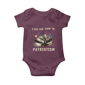 I Put The Tism in Patriotism Baby Onesie Retro Eagle Raccoon USA Flag