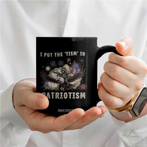 I Put The Tism in Patriotism Coffee Mug Retro Eagle Raccoon USA Flag