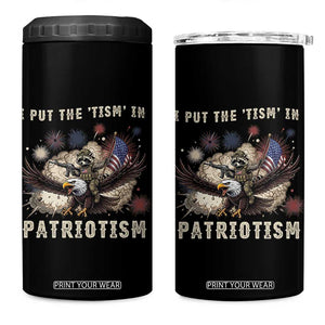 I Put The Tism in Patriotism 4 in 1 Can Cooler Tumbler Retro Eagle Raccoon USA Flag
