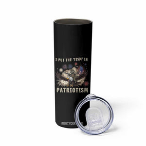 I Put The Tism in Patriotism Skinny Tumbler Retro Eagle Raccoon USA Flag