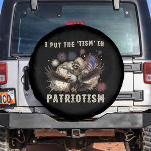 I Put The Tism in Patriotism Spare Tire Cover Retro Eagle Raccoon USA Flag