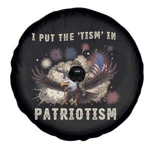 I Put The Tism in Patriotism Spare Tire Cover Retro Eagle Raccoon USA Flag