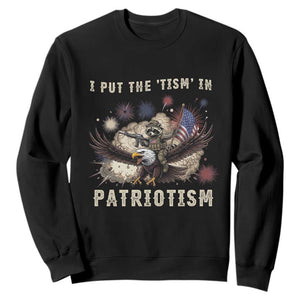 I Put The Tism in Patriotism Sweatshirt Retro Eagle Raccoon USA Flag