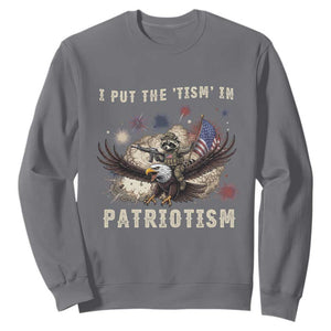 I Put The Tism in Patriotism Sweatshirt Retro Eagle Raccoon USA Flag