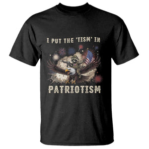 I Put The Tism in Patriotism T Shirt Retro Eagle Raccoon USA Flag