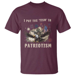 I Put The Tism in Patriotism T Shirt Retro Eagle Raccoon USA Flag