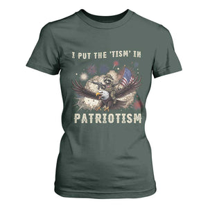 I Put The Tism in Patriotism T Shirt For Women Retro Eagle Raccoon USA Flag