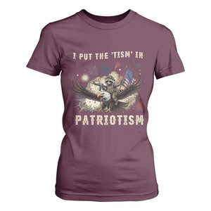 I Put The Tism in Patriotism T Shirt For Women Retro Eagle Raccoon USA Flag