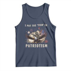 I Put The Tism in Patriotism Tank Top Retro Eagle Raccoon USA Flag