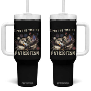 I Put The Tism in Patriotism Tumbler With Handle Retro Eagle Raccoon USA Flag