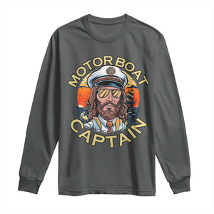 Funny Pontoon Boating Motor Boatin Lake Long Sleeve Shirt Motor Boat Captain TS14 Dark Heather Print Your Wear