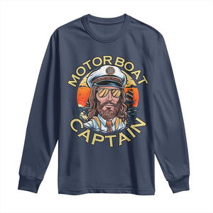 Funny Pontoon Boating Motor Boatin Lake Long Sleeve Shirt Motor Boat Captain TS14 Navy Print Your Wear