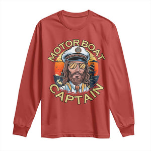 Funny Pontoon Boating Motor Boatin Lake Long Sleeve Shirt Motor Boat Captain TS14 Red Print Your Wear
