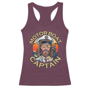 Funny Pontoon Boating Motor Boatin Lake Racerback Tank Top Motor Boat Captain TS14 Maroon Print Your Wear