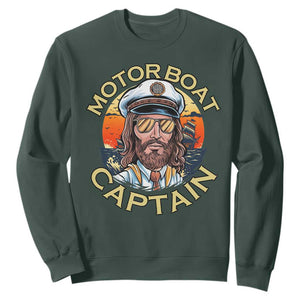 Funny Pontoon Boating Motor Boatin Lake Sweatshirt Motor Boat Captain TS14 Dark Forest Green Print Your Wear