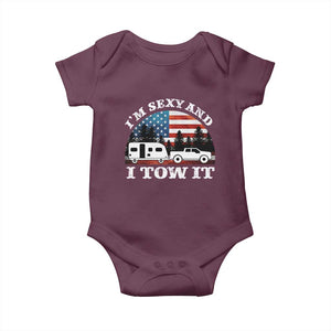 Funny Camping RV Camper Truck Baby Onesie I Am Sexy And I Tow It TS14 Maroon Print Your Wear