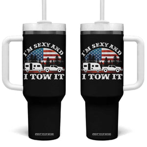 Funny Camping RV Camper Truck Tumbler With Handle I Am Sexy And I Tow It TS14 One Size: 40 oz Black Print Your Wear