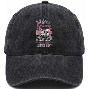 Funny Camping RV Washed Cotton Baseball Cap Camper Queen Classy Sassy And A Bit Smart Assy TS14 Washed Cap Universal Fit Black Print Your Wear