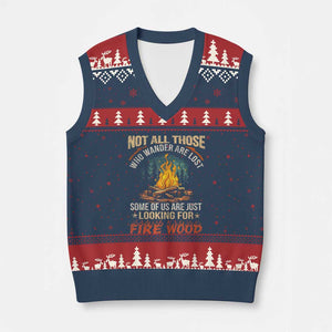 Funny Camping V-Neck Knit Sweater Vest Not All Those Who Wander Are Lost TS14 Navy Red Print Your Wear
