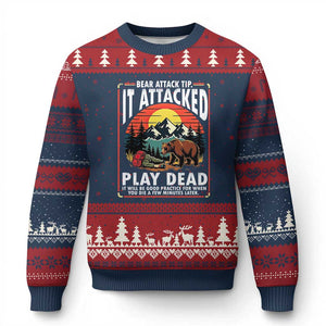 Funny Camping Hiking Sarcastic Ugly Christmas Sweater Bear Attack Tip TS14 Navy Red Print Your Wear