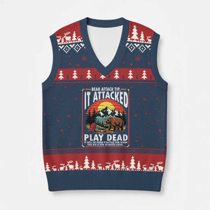 Funny Camping Hiking Sarcastic V-Neck Knit Sweater Vest Bear Attack Tip TS14 Navy Red Print Your Wear