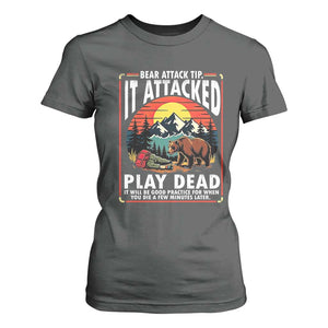 Funny Camping Hiking Sarcastic T Shirt For Women Bear Attack Tip TS14 Dark Heather Print Your Wear