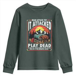 Funny Camping Hiking Sarcastic Youth Sweatshirt Bear Attack Tip TS14 Dark Forest Green Print Your Wear