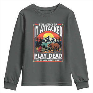 Funny Camping Hiking Sarcastic Youth Sweatshirt Bear Attack Tip TS14 Dark Heather Print Your Wear