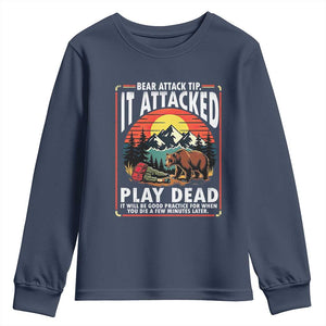 Funny Camping Hiking Sarcastic Youth Sweatshirt Bear Attack Tip TS14 Navy Print Your Wear