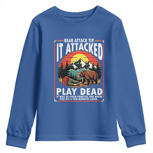Funny Camping Hiking Sarcastic Youth Sweatshirt Bear Attack Tip TS14 Royal Blue Print Your Wear