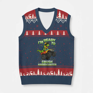 Back To School Boy Dinosaur V-Neck Knit Sweater Vest I Am Ready To Crush Kindergarten TS14 Navy Red Print Your Wear