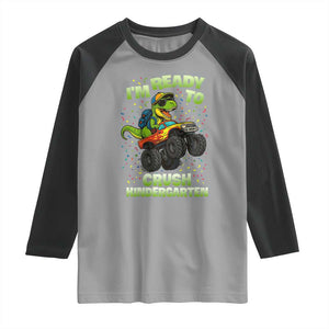 Back To School Boy Dinosaur Raglan Shirt I Am Ready To Crush Kindergarten TS14 Sport Gray Black Print Your Wear