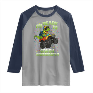 Back To School Boy Dinosaur Raglan Shirt I Am Ready To Crush Kindergarten TS14 Sport Gray Navy Print Your Wear